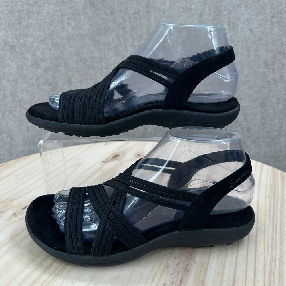 Skechers Reggae Slim Simply Stretch Women Size 7 Black Strappy Sandals